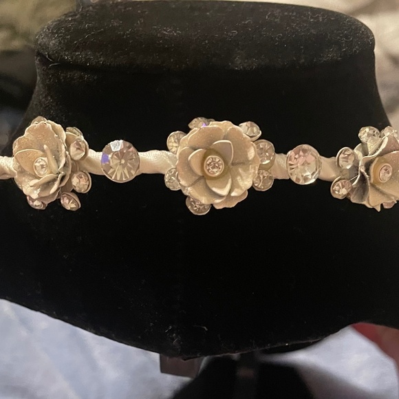 Bridal headband white flowers with crystals embellished hair accessory main image 5